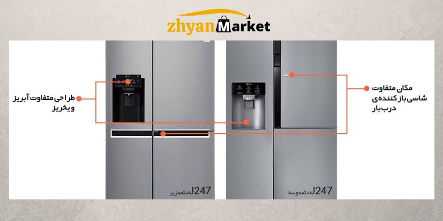 تفاوت خچال j247 الجی با مدل j247 دکمه وسط zhyanmarket.com